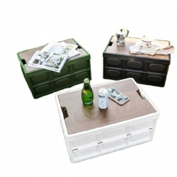 Foldable Storage Bin With Wood Lids